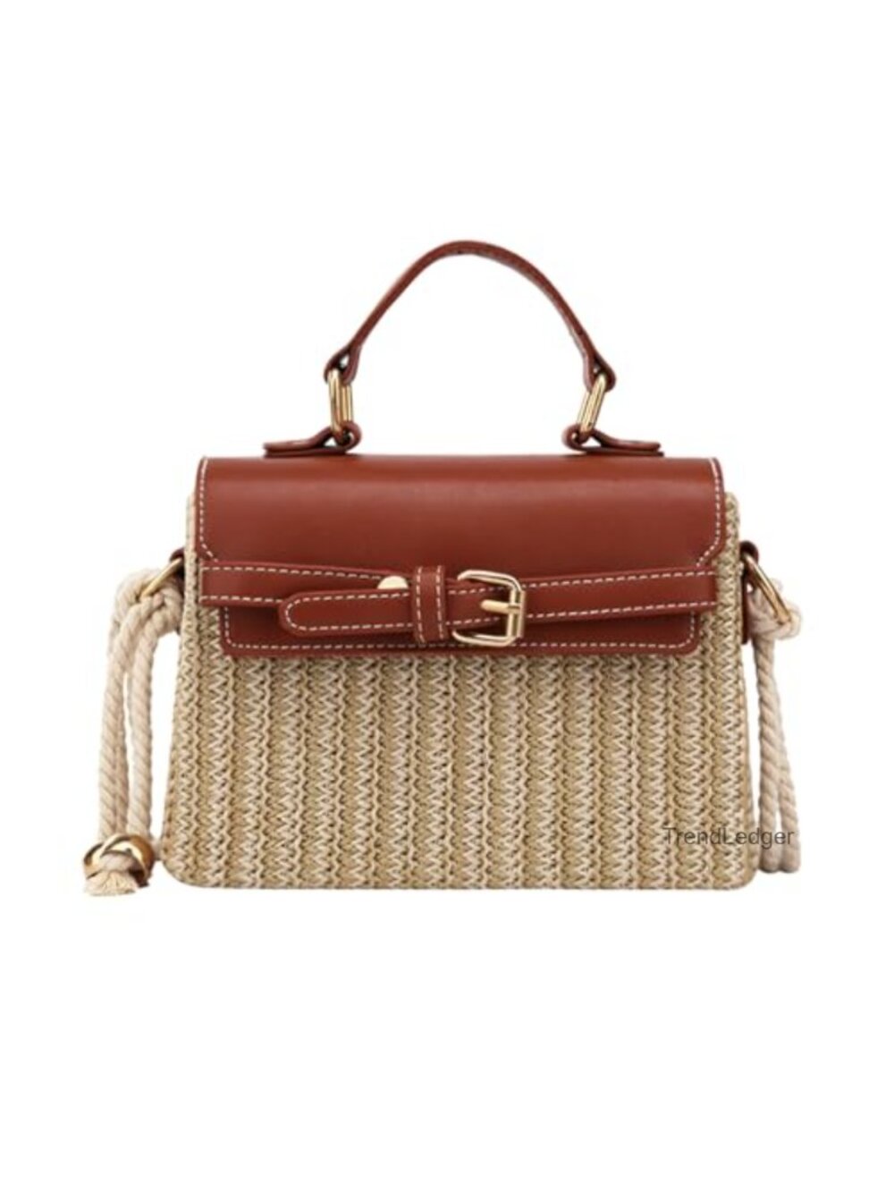 Straw Crossbody Bag Woven Beach Purse Faux Leather Handle Summer Vacation